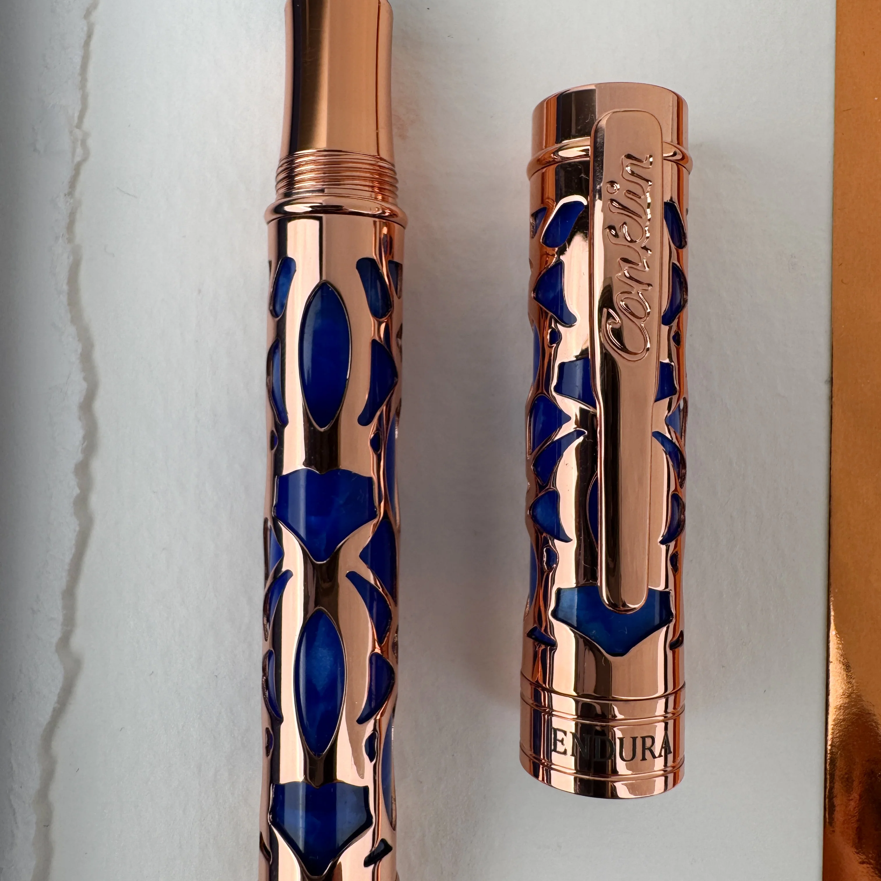 Conklin Endura Deco Crest Fountain Pen - Blue w/ Rosegold - Image 3