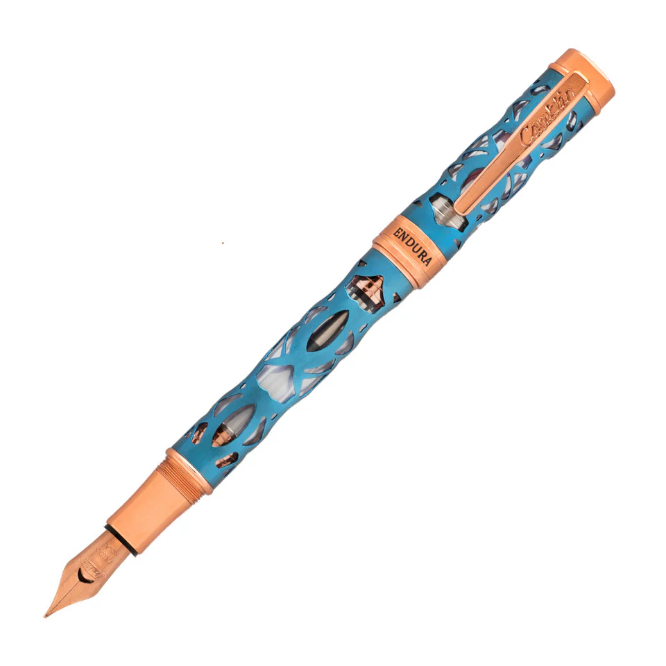 Conklin Endura Deco Crest Fountain Pen - Demo Blue w/ Rosegold - Image 3