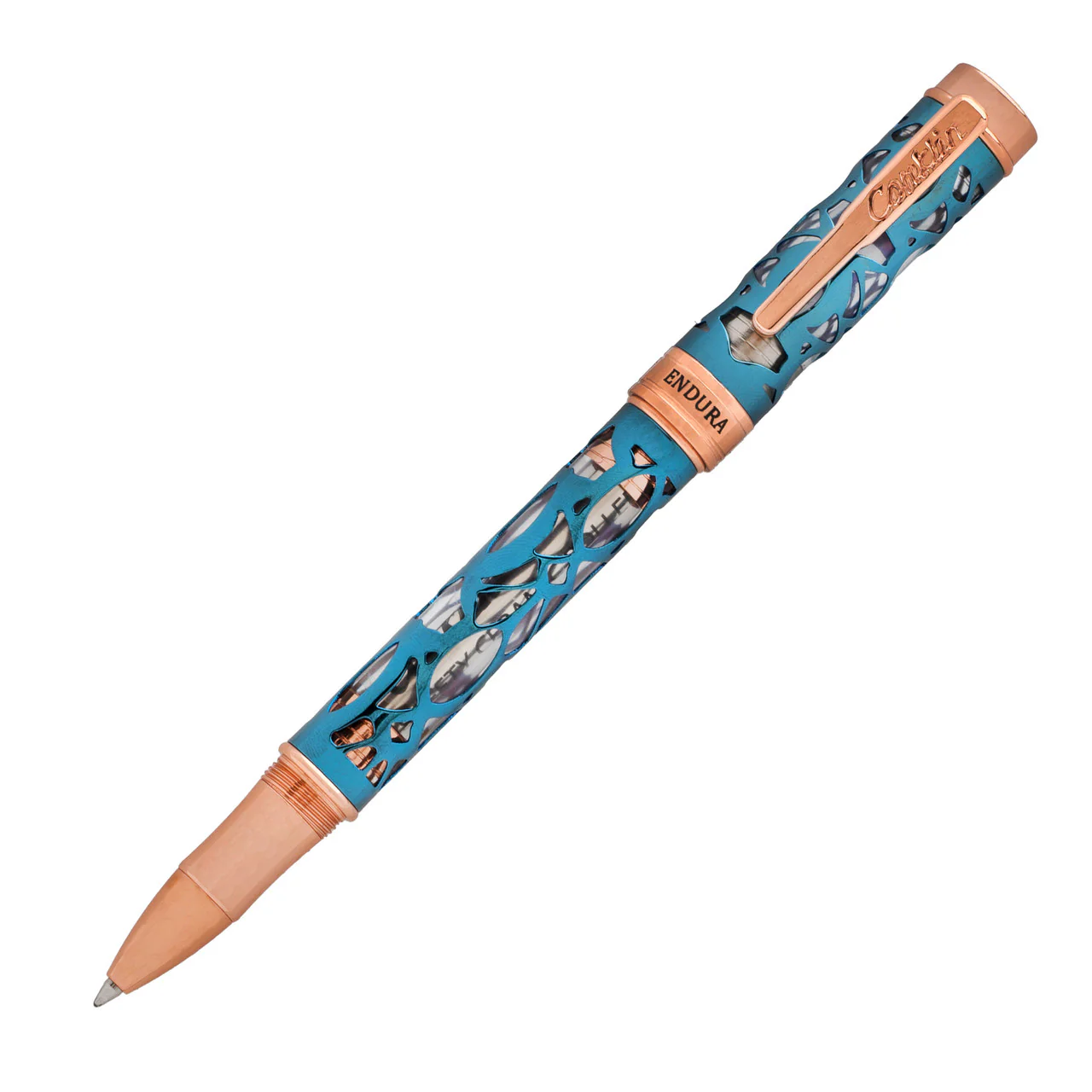 Conklin Endura Deco Crest Rollerball Pen - Demo Blue w/ Rose Gold - Image 3