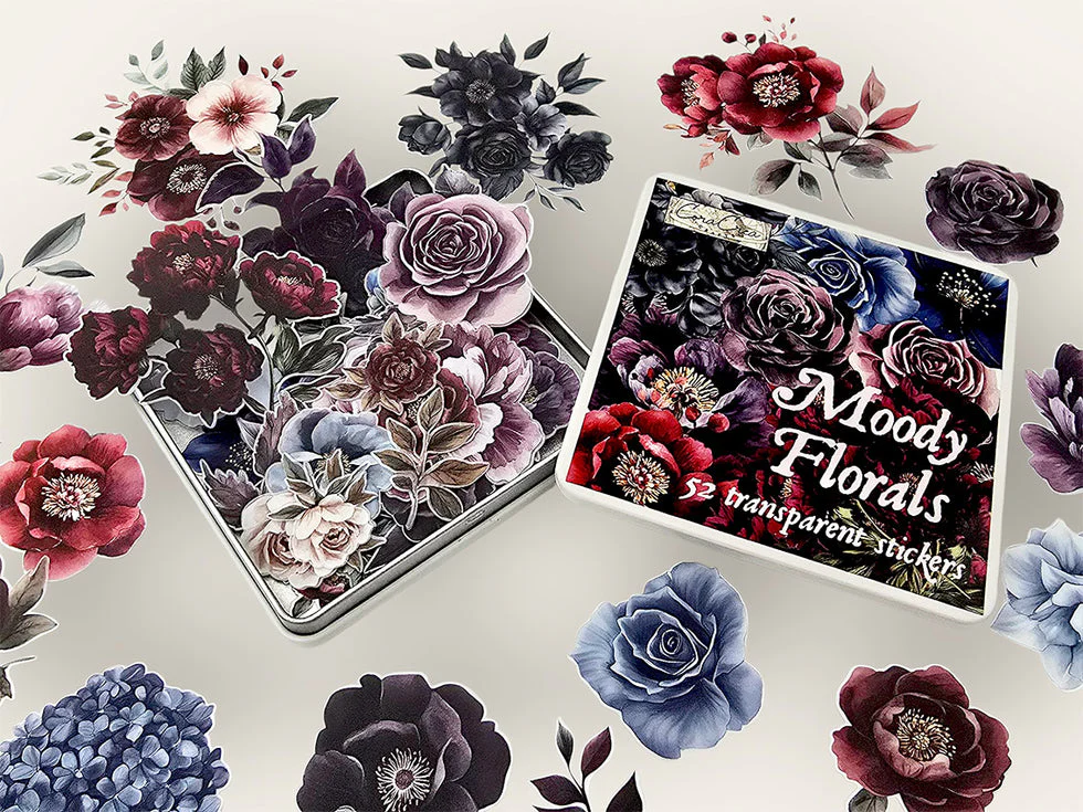 CoraCreaCrafts Moody Flowers Sticker Tin Box - Image 3