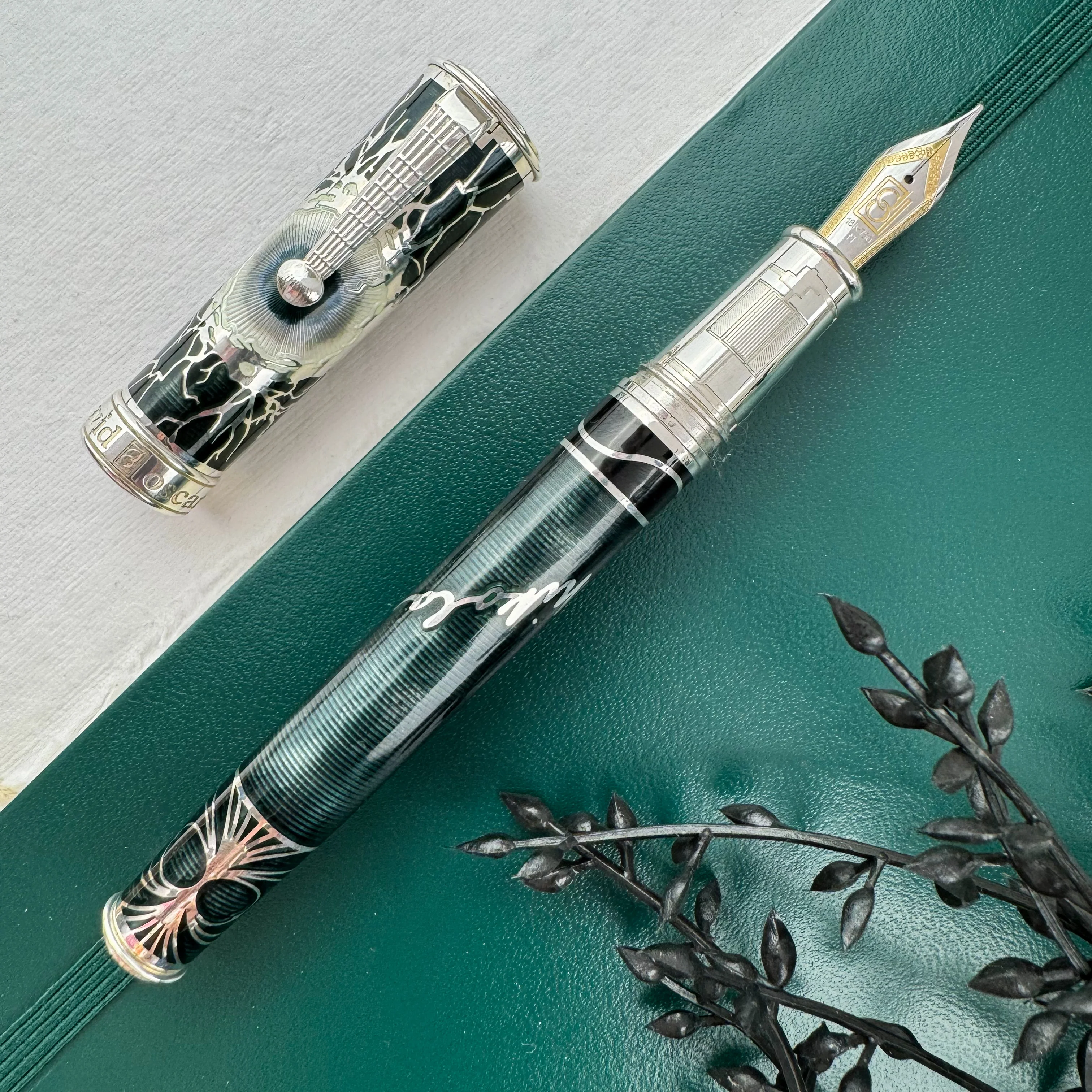 David Oscarson Nikola Tesla Fountain Pen - Black Green with Silver (Limited Edition #02/86)