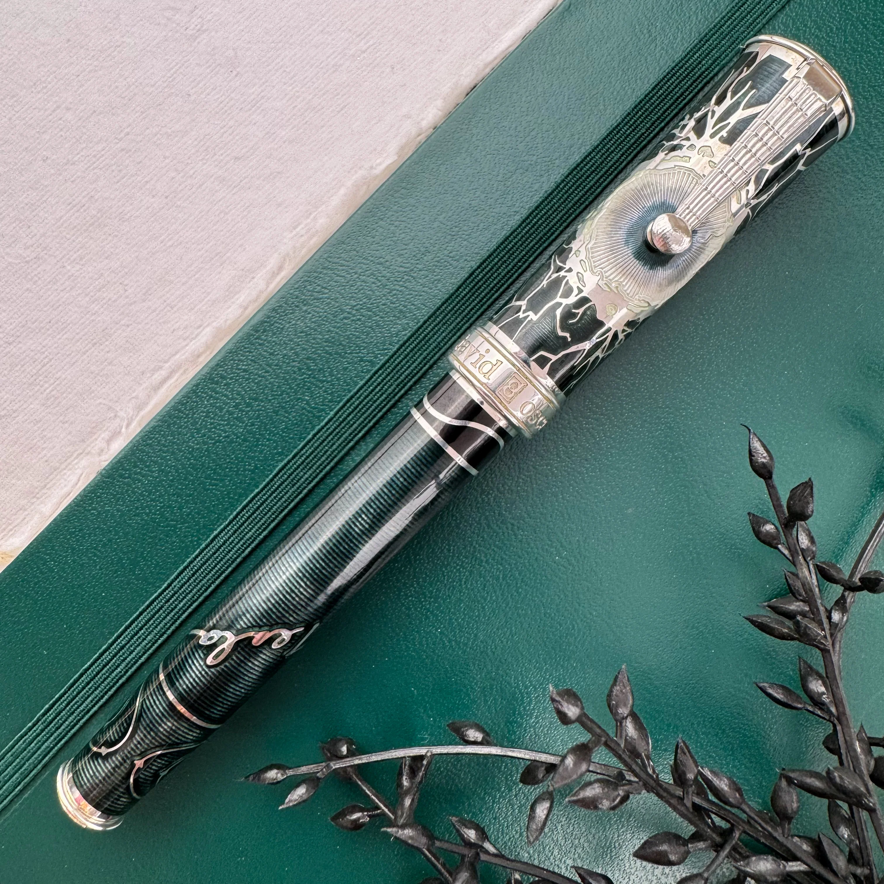 David Oscarson Nikola Tesla Fountain Pen - Black Green with Silver (Limited Edition #02/86) - Image 2