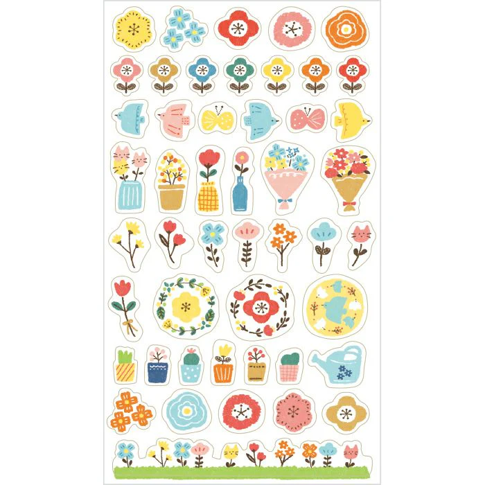 Furukawashiko Daily Seal Planner Sticker Sheet - Watashi Biyori - Colorful Flowers - Image 2