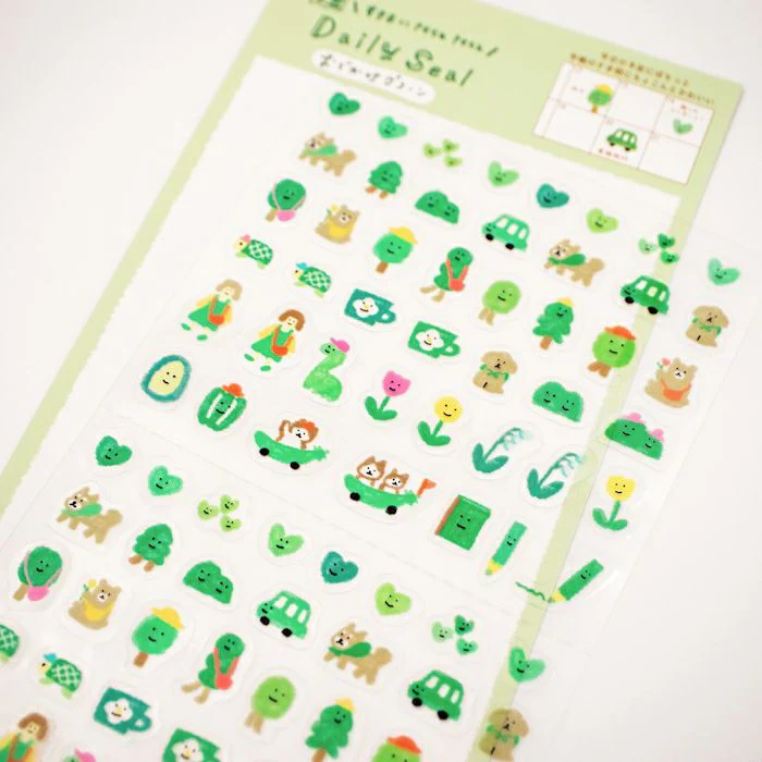 Furukawashiko Daily Seal Sticker Sheet - Watashi Biyori - Outing Green - Image 3