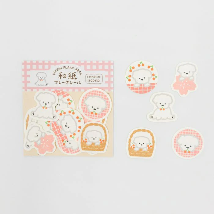 Furukawashiko Flake Stickers - Cherry Blossoms and White Dog - Image 2