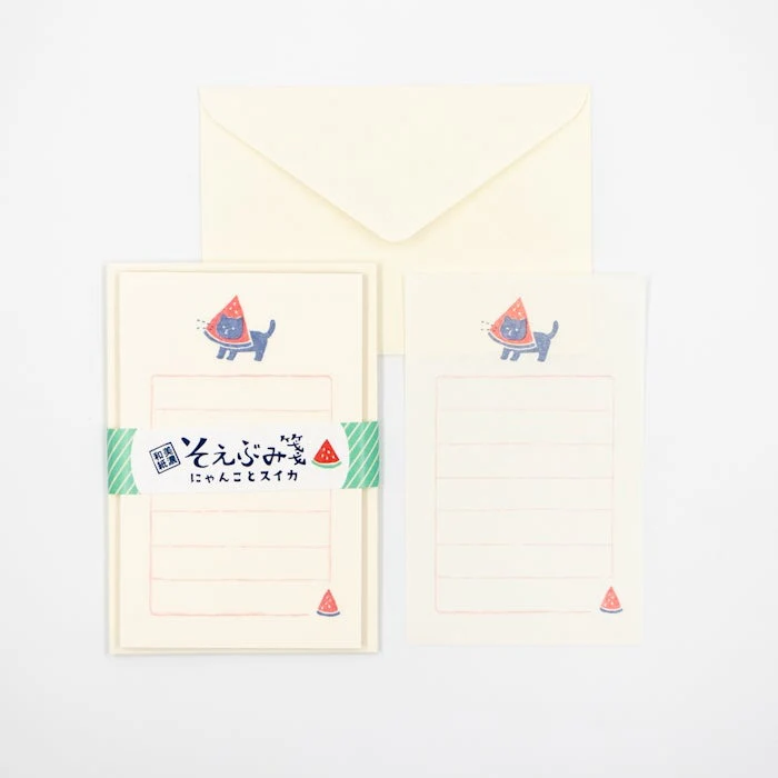 Furukawashiko Mini Letter Set - Cat and Watermelon - Image 2