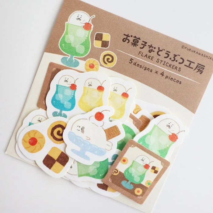 Furukawashiko Sweets Animal Workshop Washi Flake Stickers - Cream Seal - Image 3