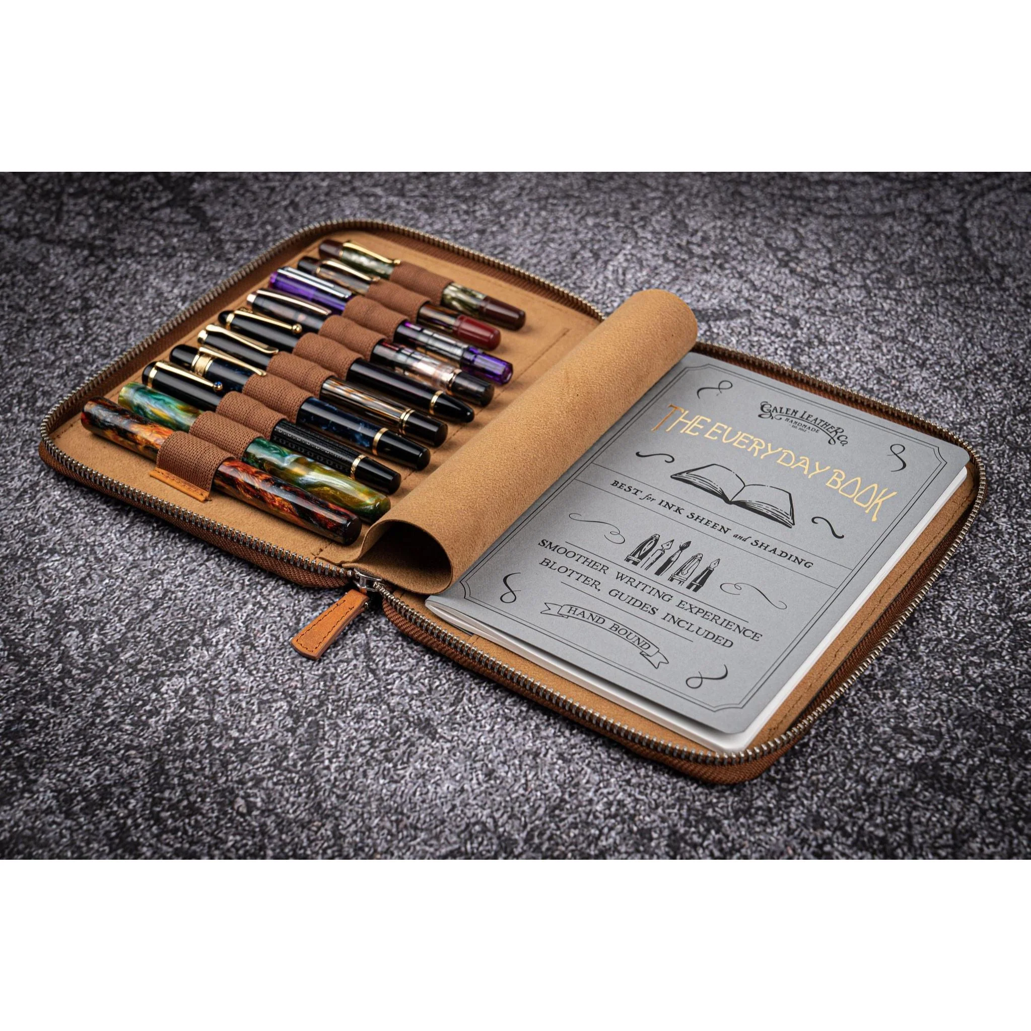 Galen Leather 10 Pen Zipper Case with A5 Notebook Holder