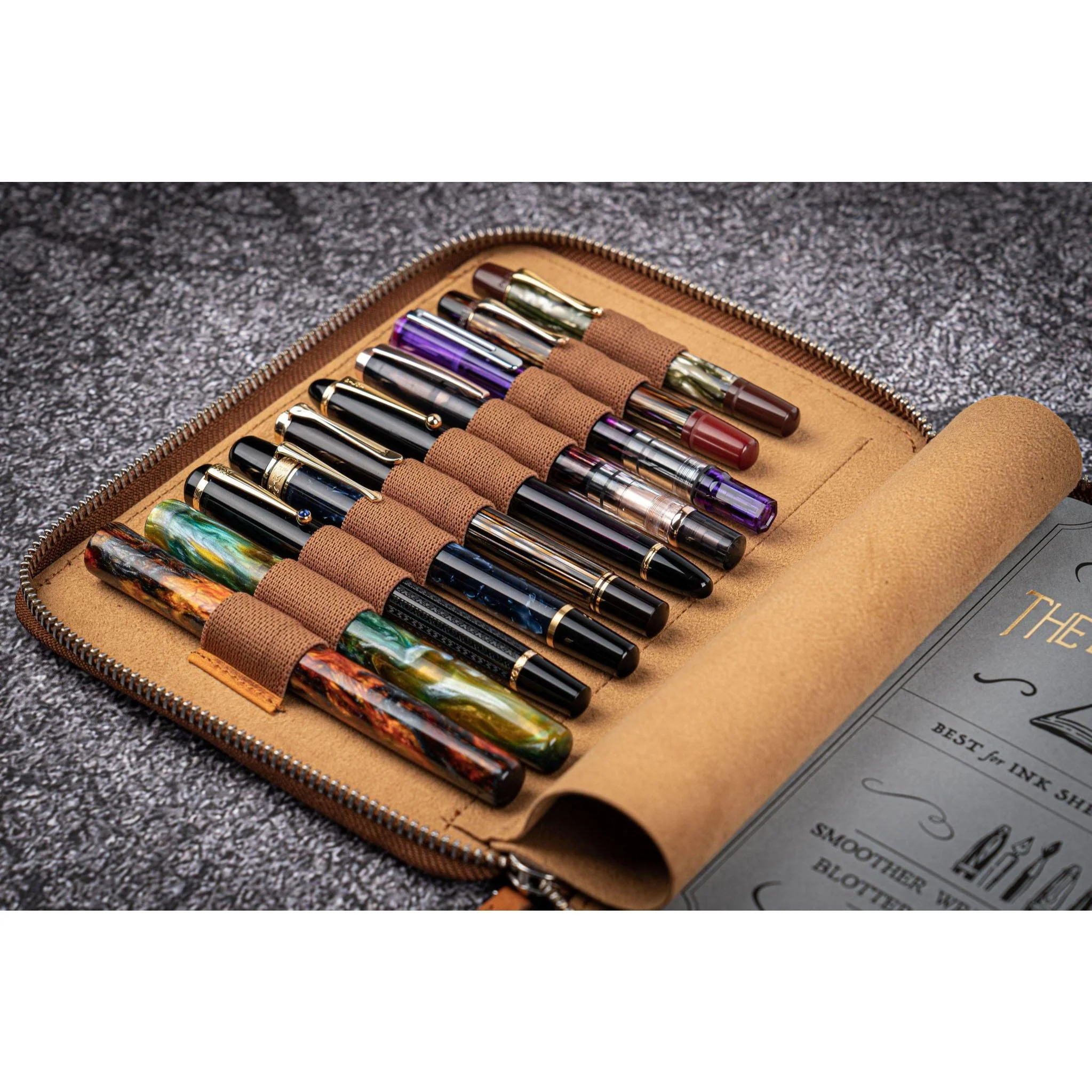 Galen Leather 10 Pen Zipper Case with A5 Notebook Holder - Image 2