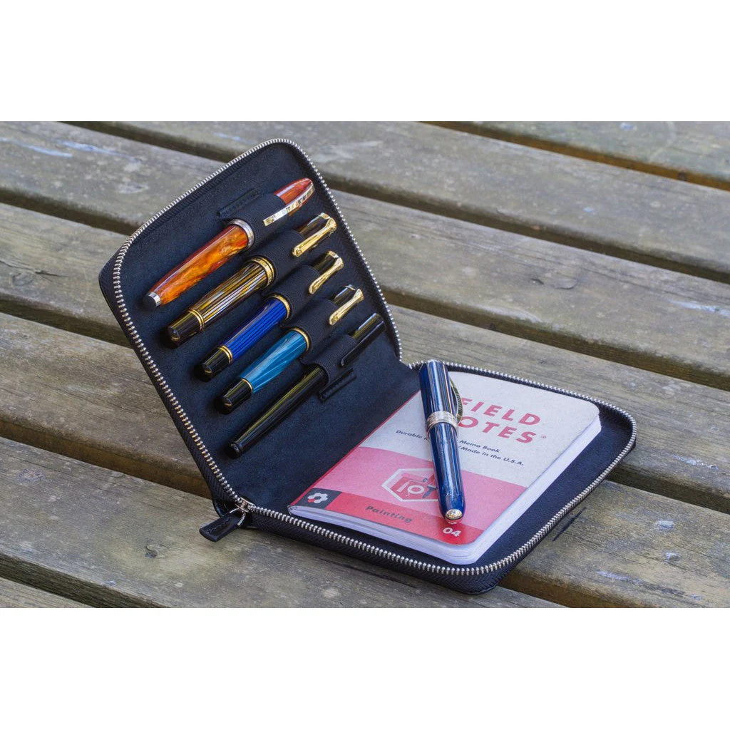 Galen Leather 5 Pen Zipper Case