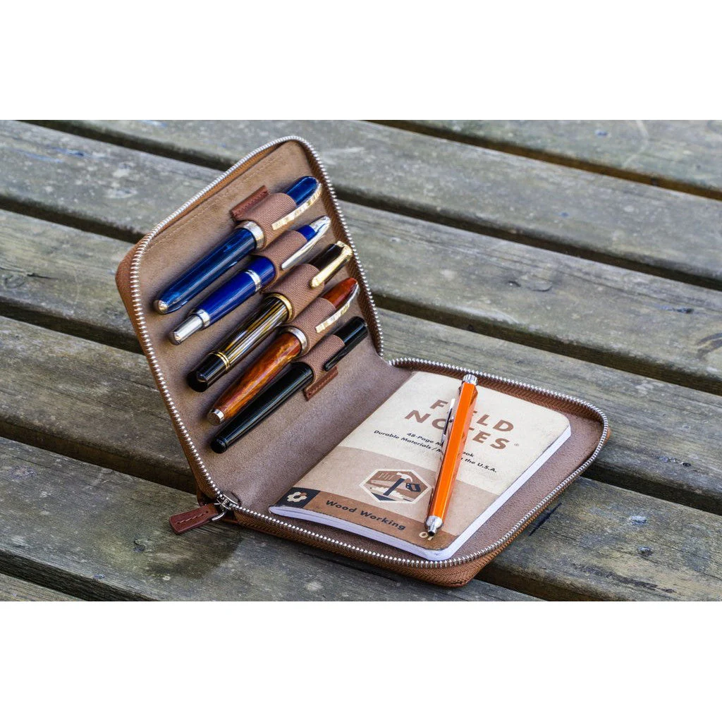 Galen Leather 5 Pen Zipper Case - Image 4