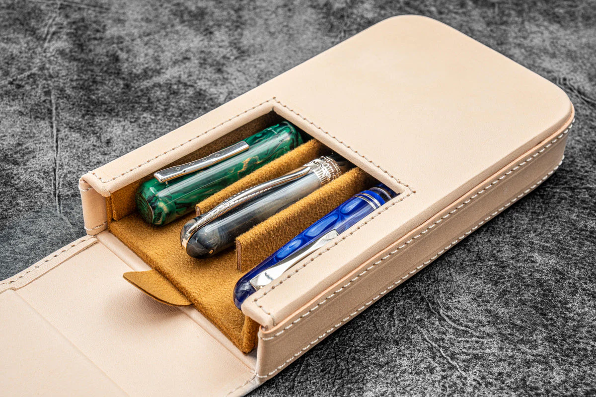 Galen Leather Magnum Opus 3 Slot Hard Pen Case with Removable Pen Tray - Image 23