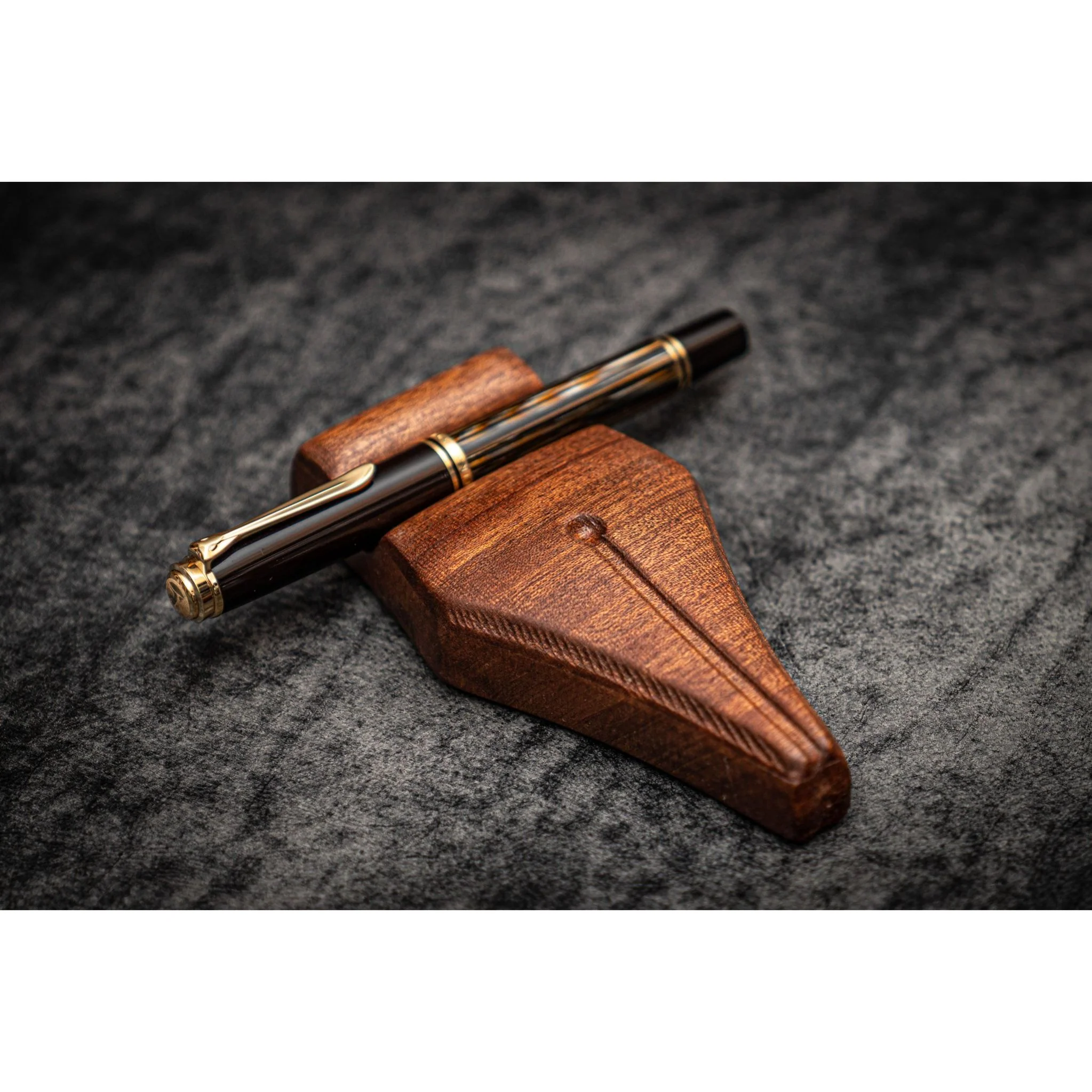 Galen Leather Nib Rest Wooden Pen Stand - Mahogany