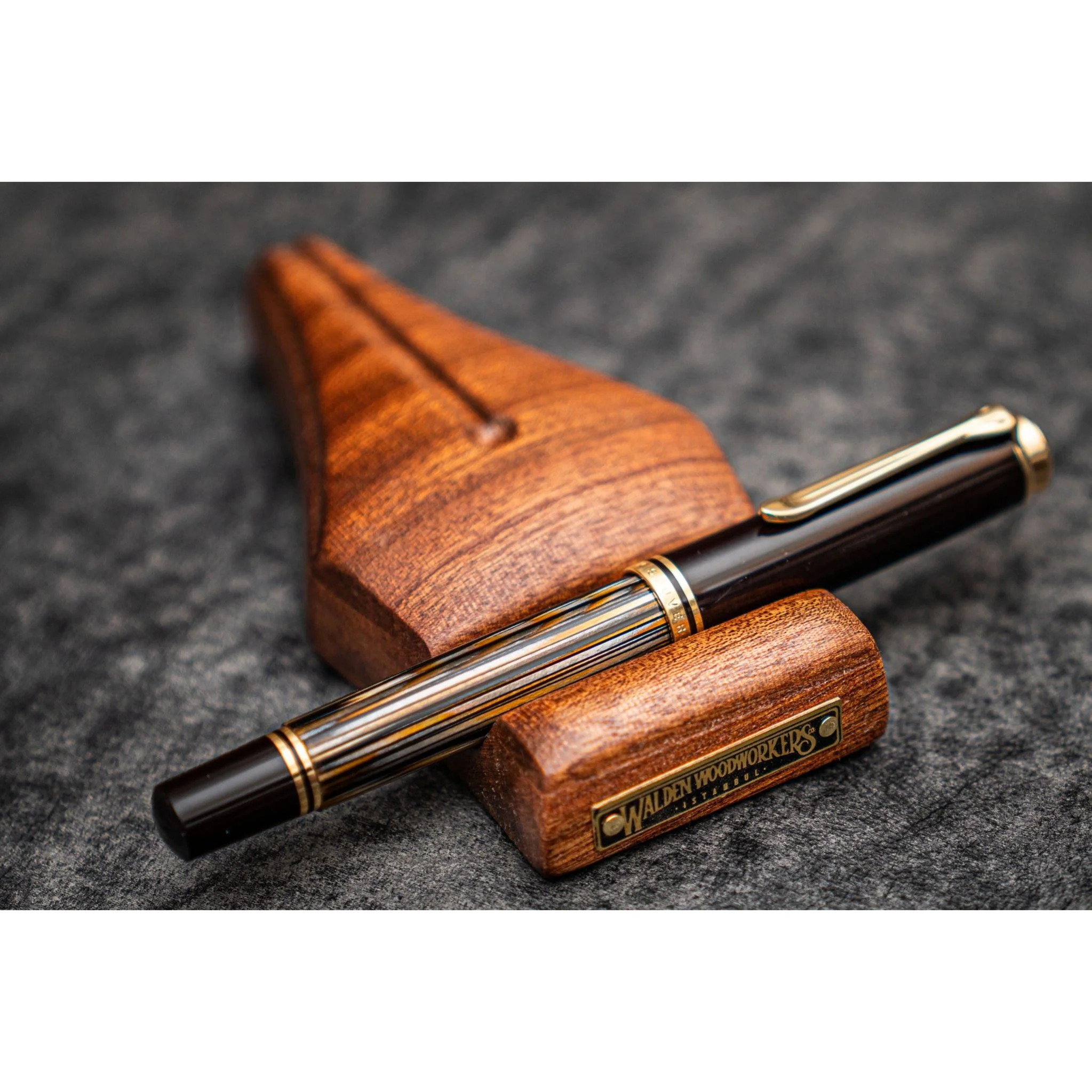 Galen Leather Nib Rest Wooden Pen Stand - Mahogany - Image 3