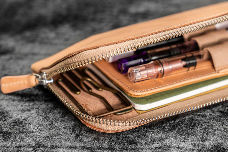 Galen Leather Slip-N-Zip 4 Slots Zippered Pen Pouch - Image 15