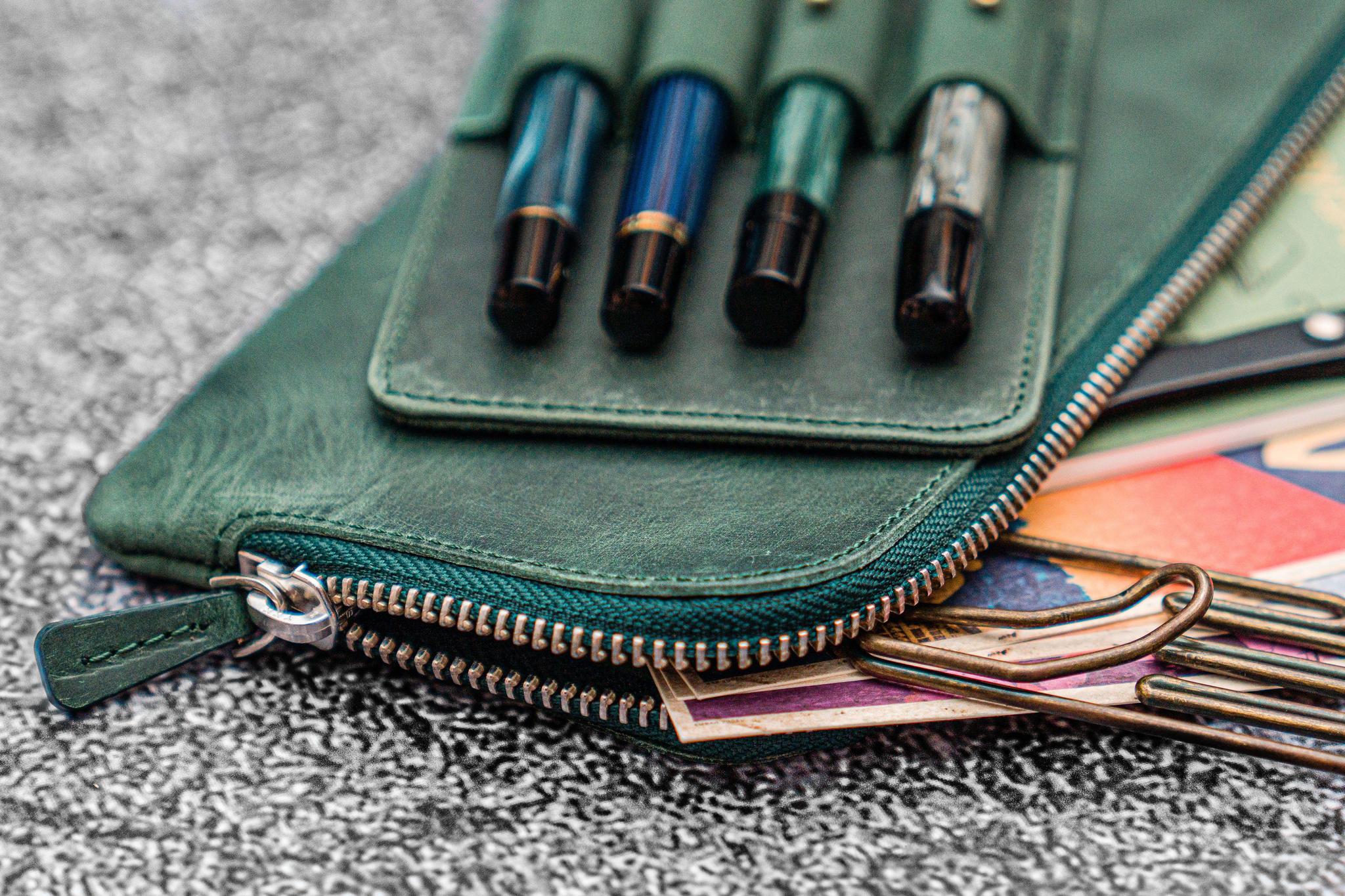 Galen Leather Slip-N-Zip 4 Slots Zippered Pen Pouch - Image 6