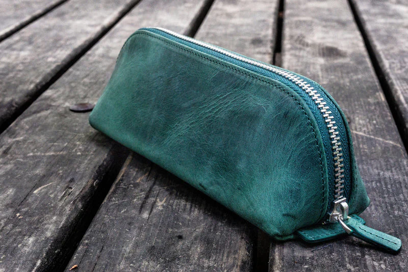 Galen Leather XL Zipper Leather Pencil Case - Image 8