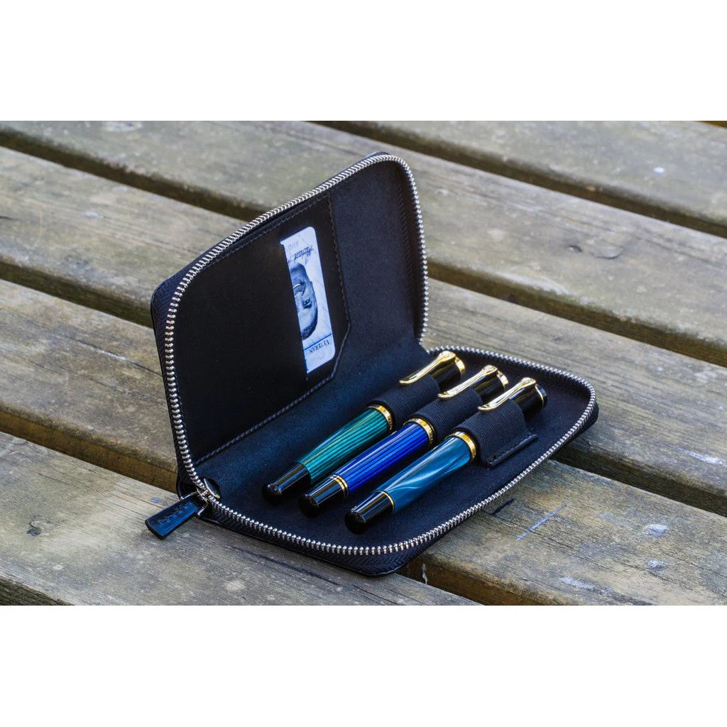 Galen Leather 3 Pen Zipper Case