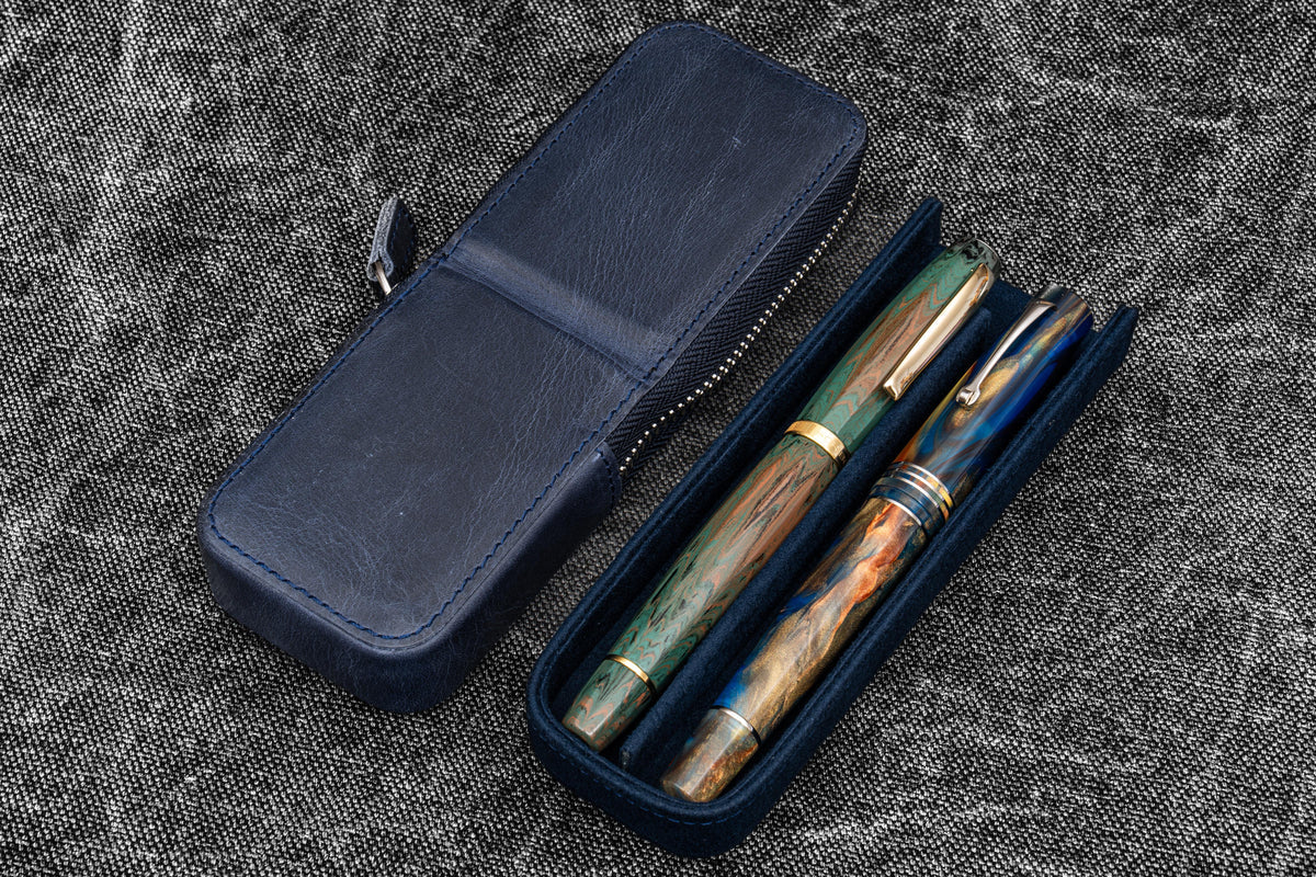 Galen Leather Zippered Magnum Opus 2 Slot Pen Case - Image 14