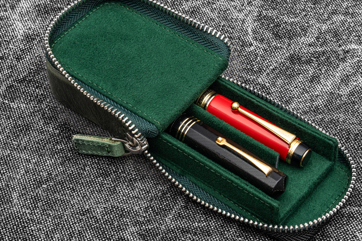 Galen Leather Zippered Magnum Opus 2 Slot Pen Case - Image 9