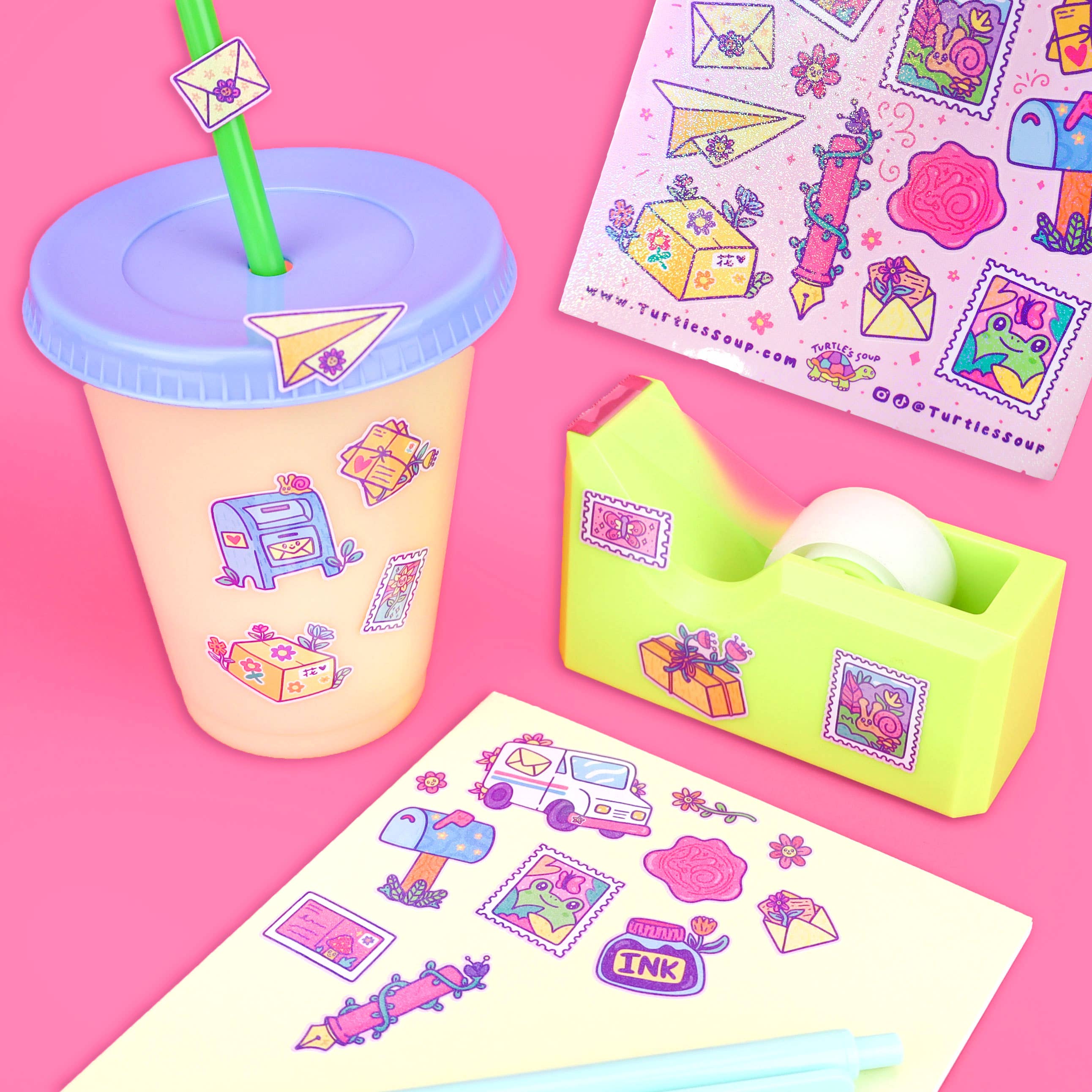 Happy Mail Cute Postage Pen Pal Vinyl Sticker Sheet - Image 3