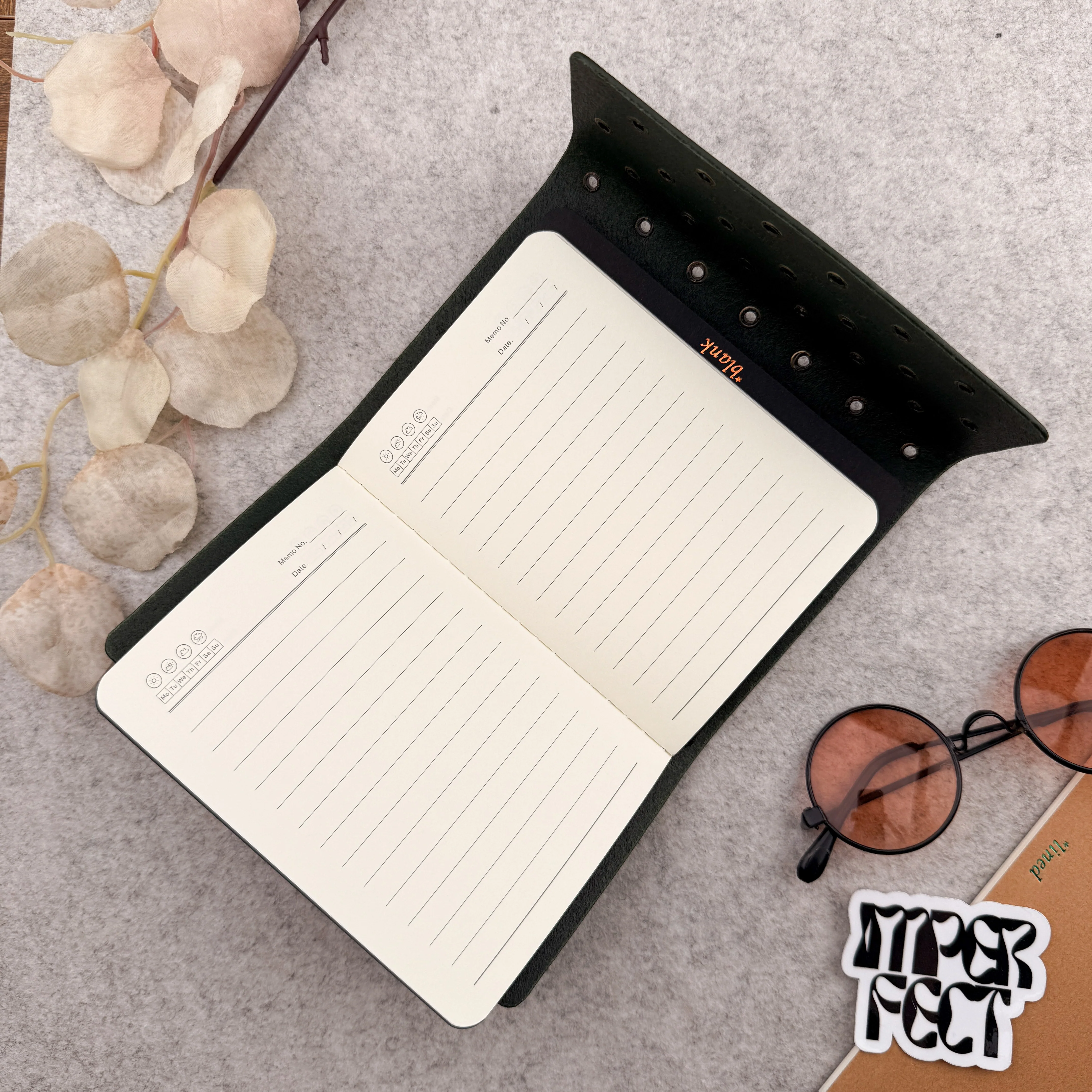 Imperfect Concepts Juniper Leather Notebook - A6 Trifold - Painted Olive w/ Gunmetal Grommets - Image 3