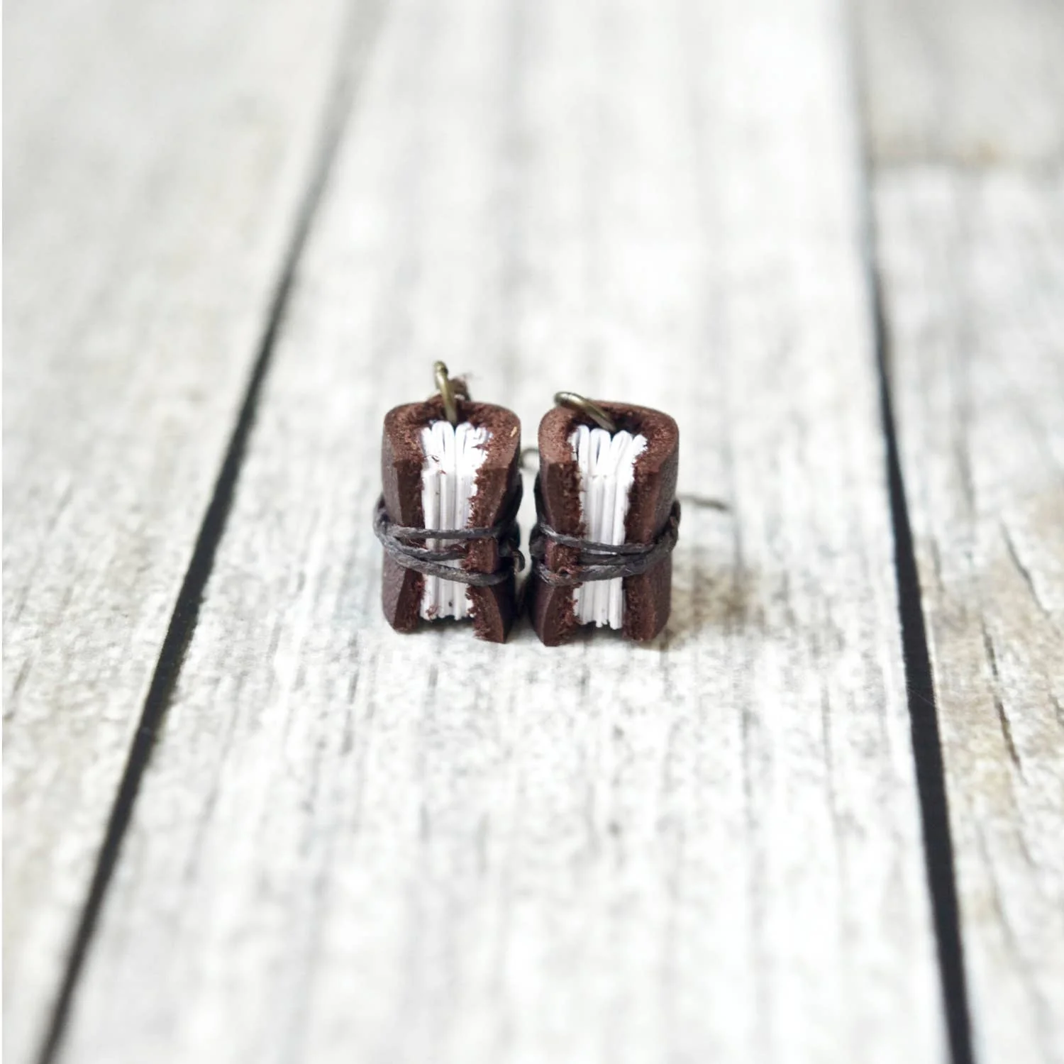 Leather Journal Earrings / Mini Book Jewelry: Bright White - Image 2