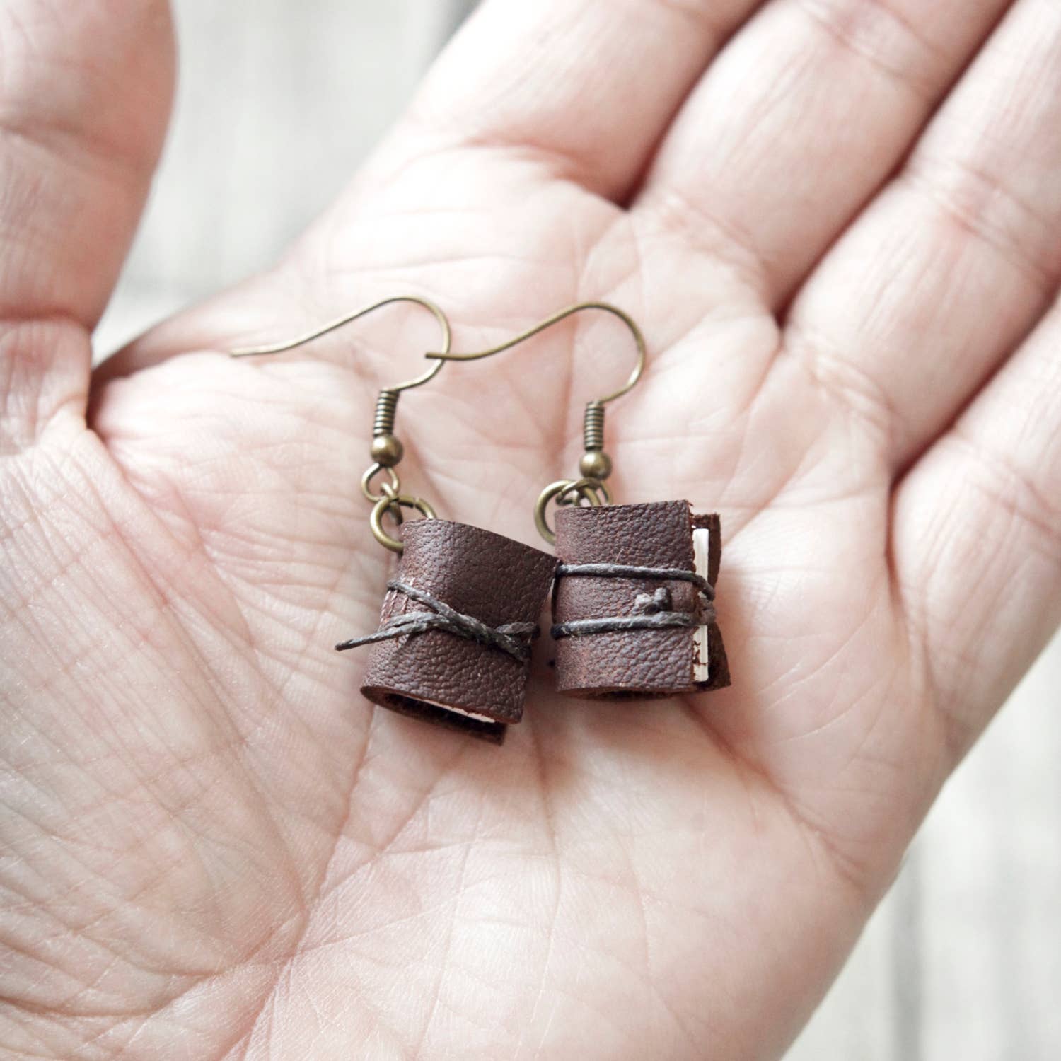 Leather Journal Earrings / Mini Book Jewelry: Bright White - Image 4
