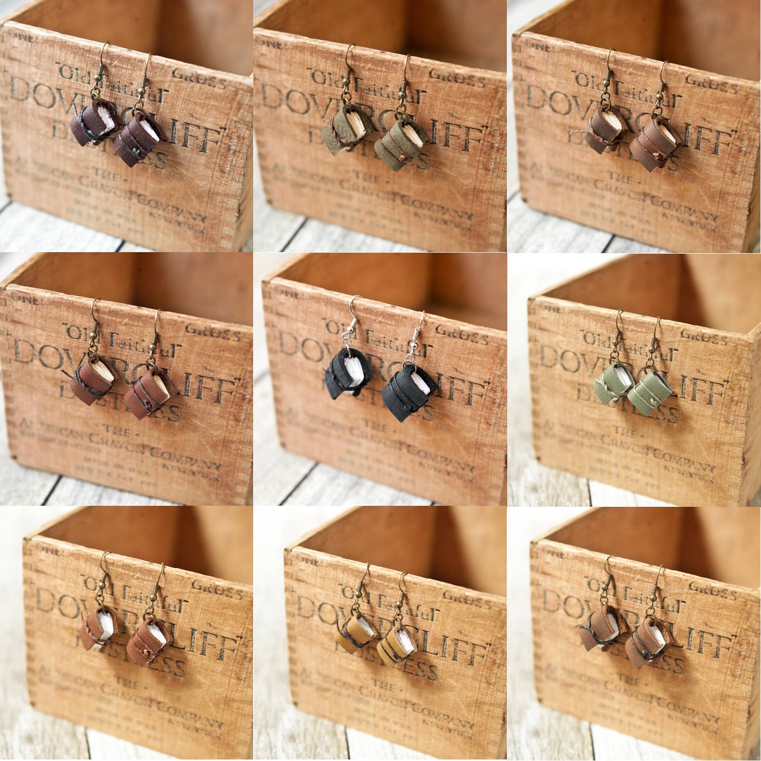 Leather Journal Earrings / Mini Book Jewelry: Bright White - Image 5
