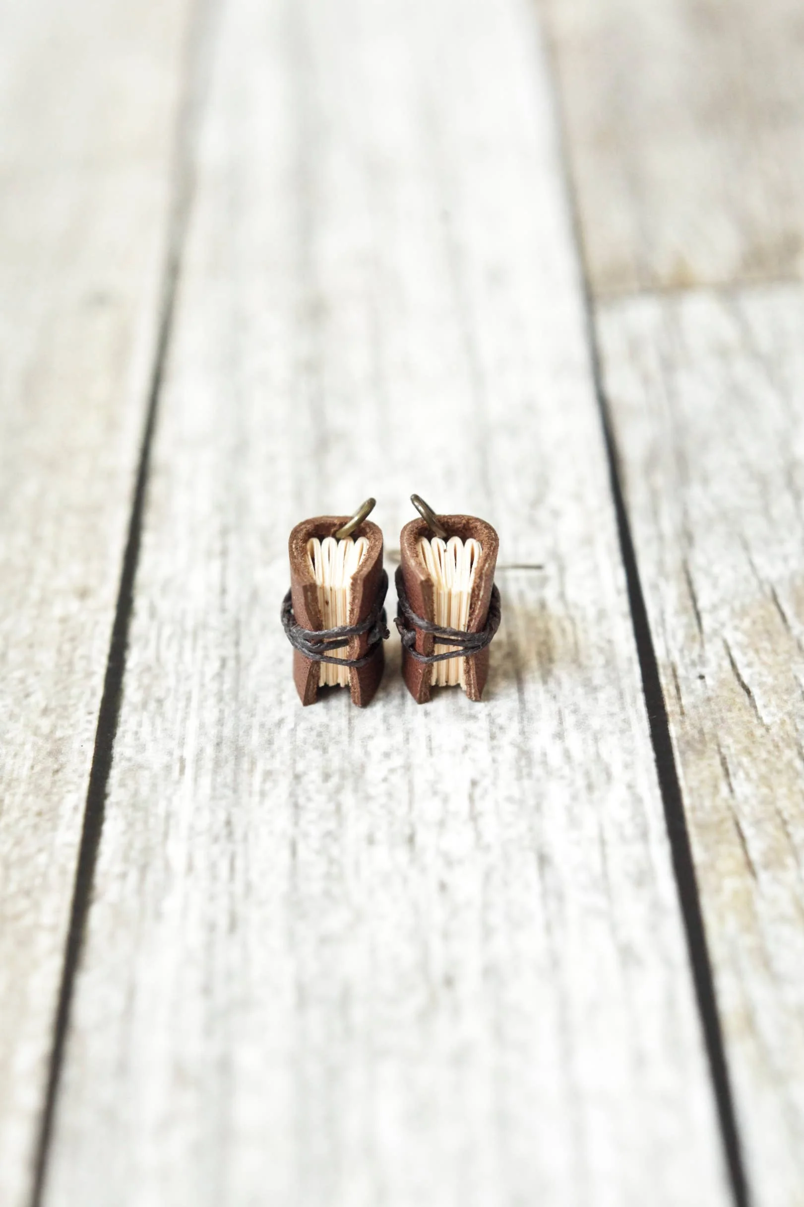 Leather Journal Earrings / Mini Book Jewelry: Bright White - Image 6