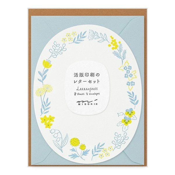 Midori Letterpress Die-Cut Stationery - Blue Wreath - Image 2