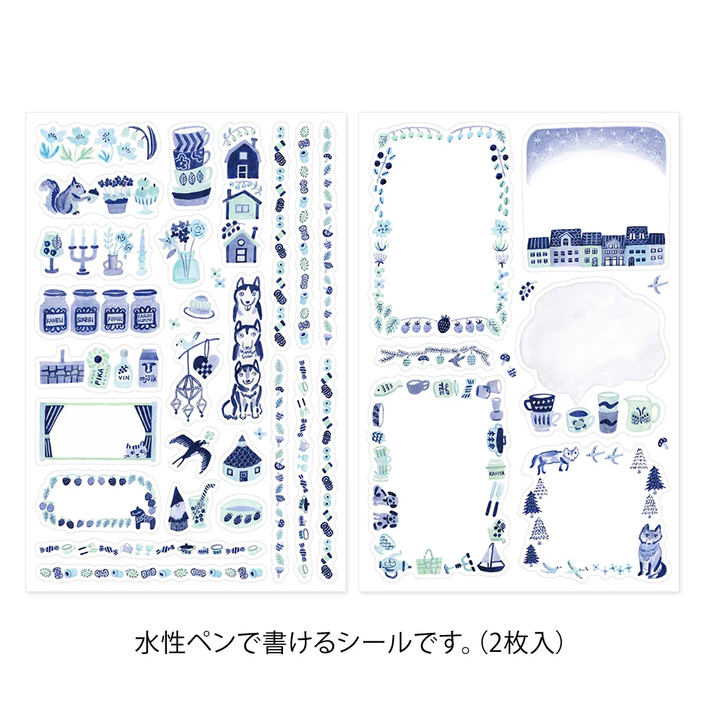 Midori Yuru Log Sticker 2 Sheets - Blue Nordic - Image 2