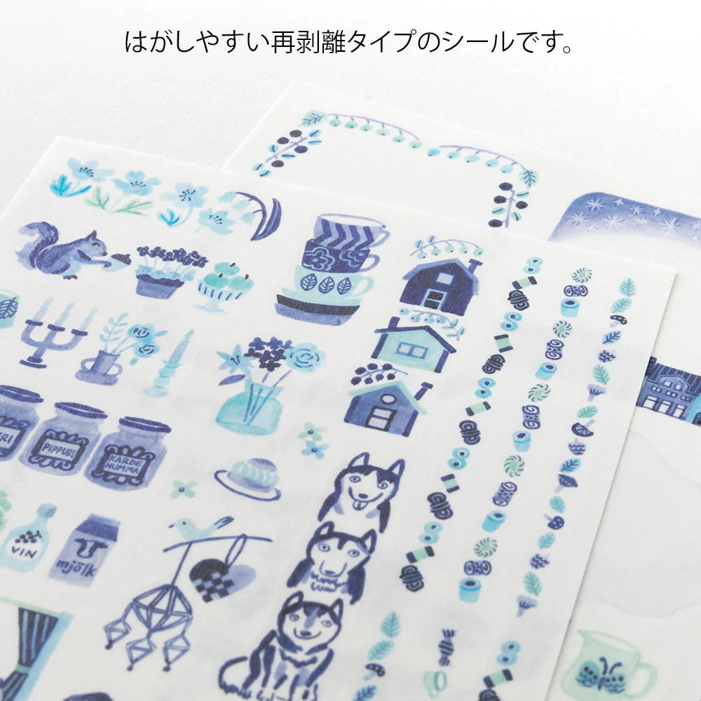 Midori Yuru Log Sticker 2 Sheets - Blue Nordic - Image 3
