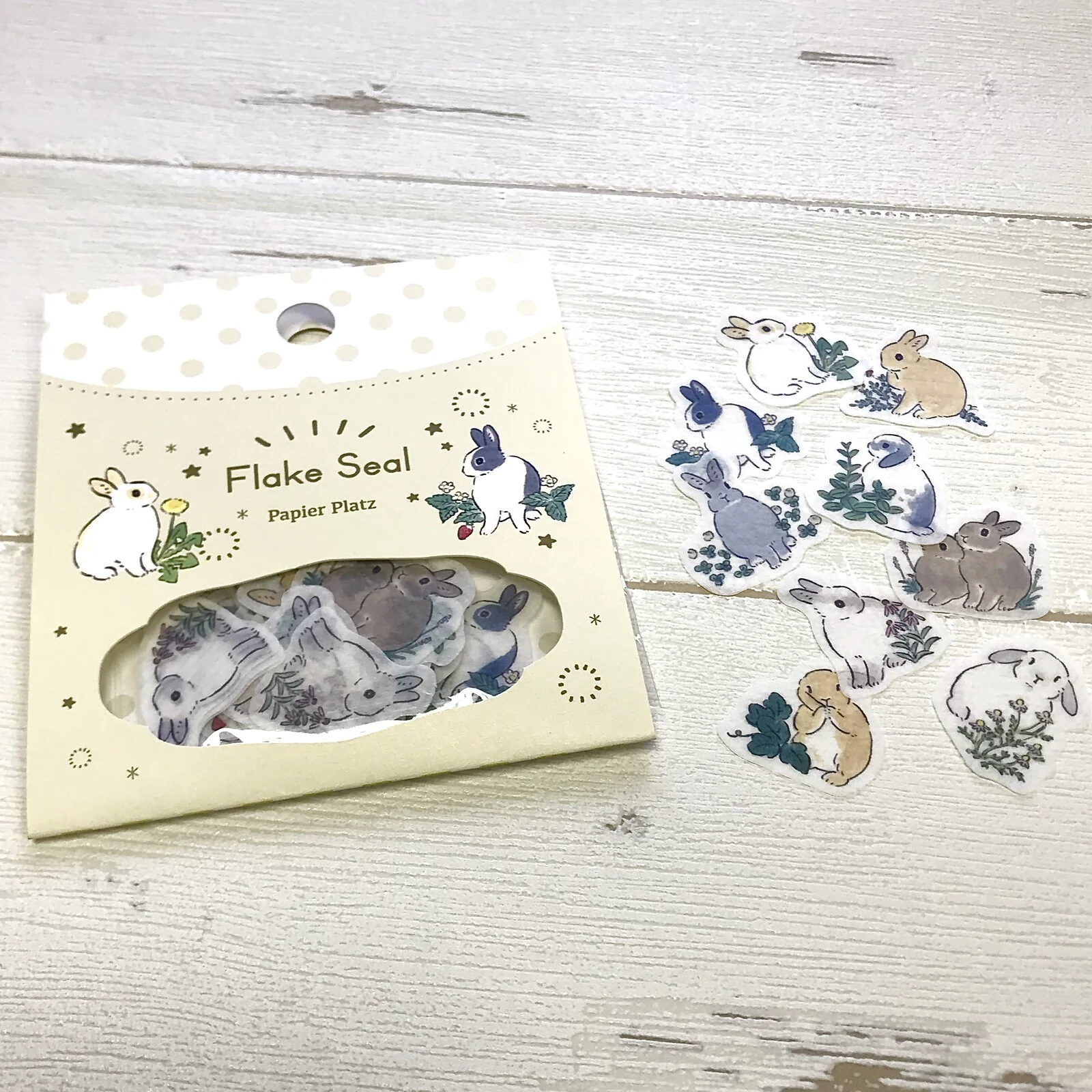 Papier Platz Schinako Moriyama Flake Stickers - Rabbits and Wildflowers