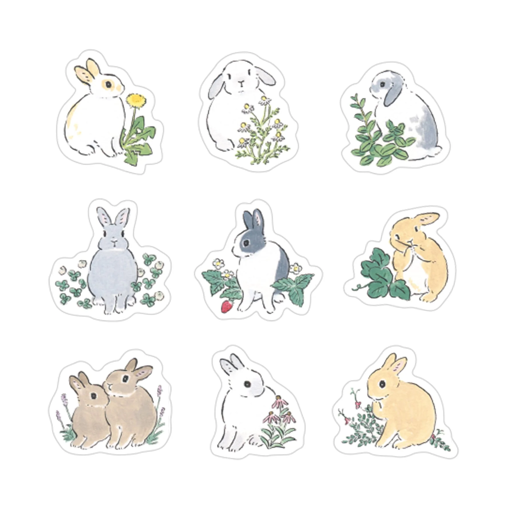 Papier Platz Schinako Moriyama Flake Stickers - Rabbits and Wildflowers - Image 2