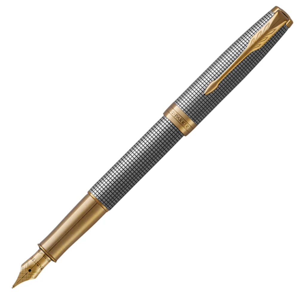 Parker Sonnet Fountain Pen - Silver Ciselé with Gold Trim - Image 3