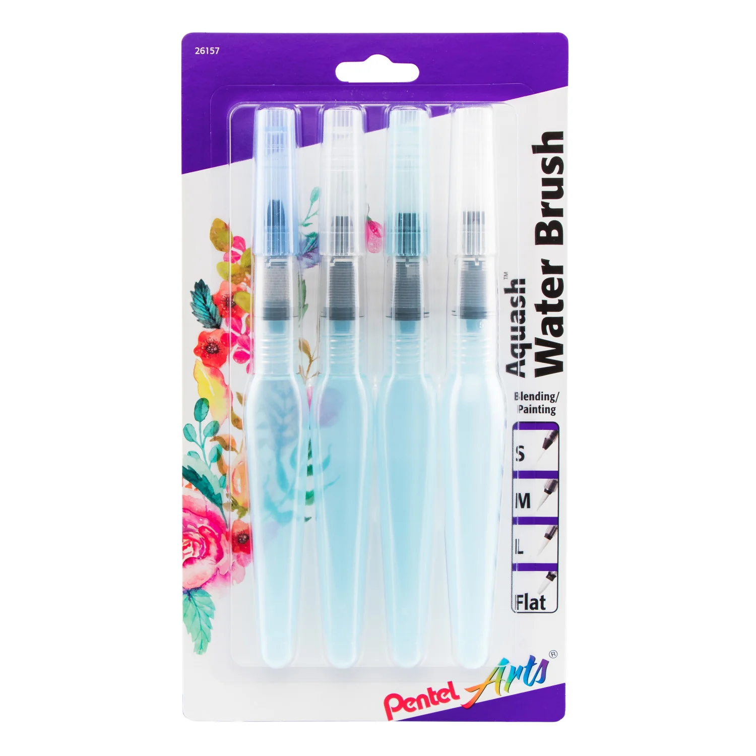 Pentel Arts Aquash Water Brush Assorted Tips. 4-Pk