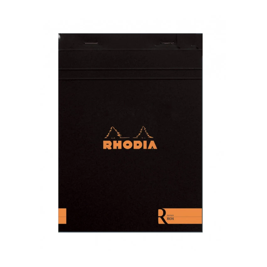 Rhodia "R" Premium Stapled Notepad - Lined 70 sheets - 6 x 8 1/4 - Black cover