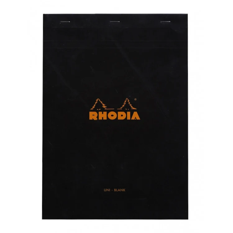 Rhodia Staplebound Notepad - Blank 80 sheets - 8 1/4 x 11 3/4 - Black cover