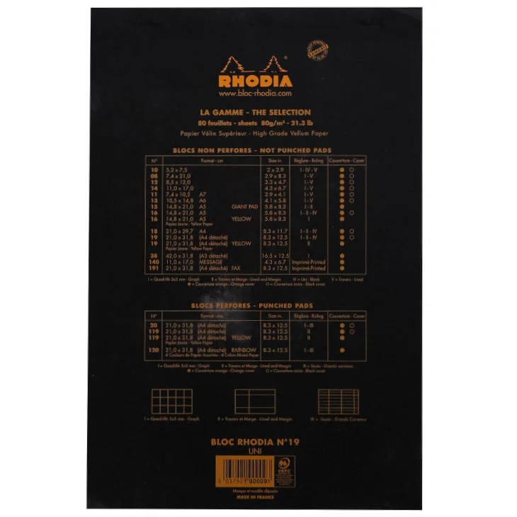 Rhodia Staplebound Notepad - Blank 80 sheets - 8 1/4 x 12 1/2 - Black cover - Image 6
