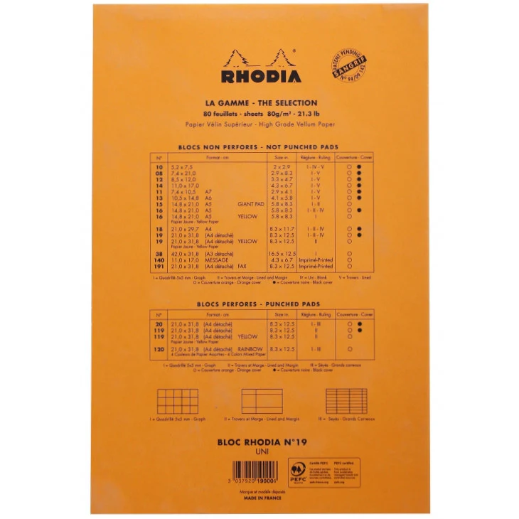 Rhodia Staplebound Notepad - Blank 80 sheets - 8 1/4 x 12 1/2 - Orange cover - Image 6
