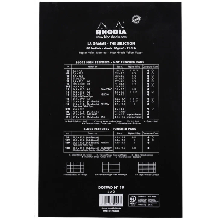 Rhodia Staplebound Notepad - Dot grid 80 sheets - 8 1/4 x 12 1/2 - Black cover - Image 6