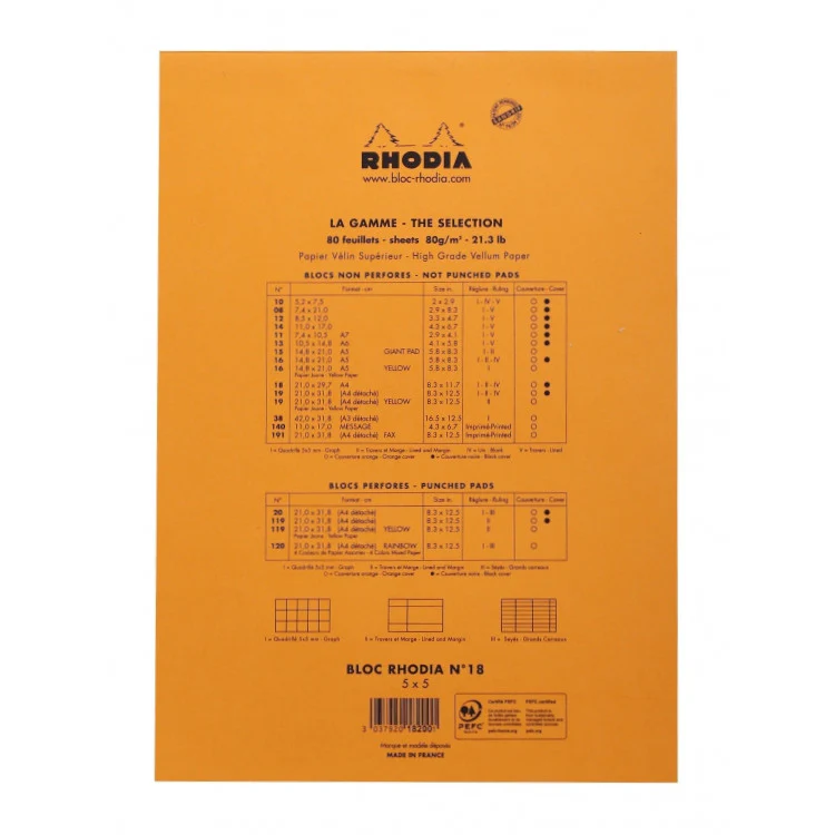 Rhodia Staplebound Notepad - Graph 80 sheets - 8 1/4 x 11 3/4 - Orange cover - Image 6