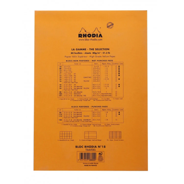 Rhodia Staplebound Notepad - Lined w/ margin 80 sheets - 8 1/4 x 11 3/4 - Orange cover - Image 6