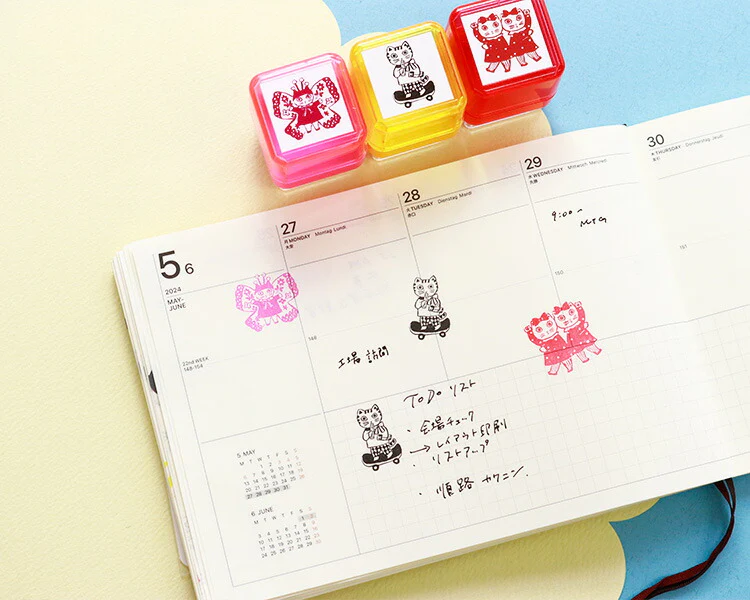 Sanby x Yumi Kitagishi Pre-Inked Stamp - Cat Duo - Image 5