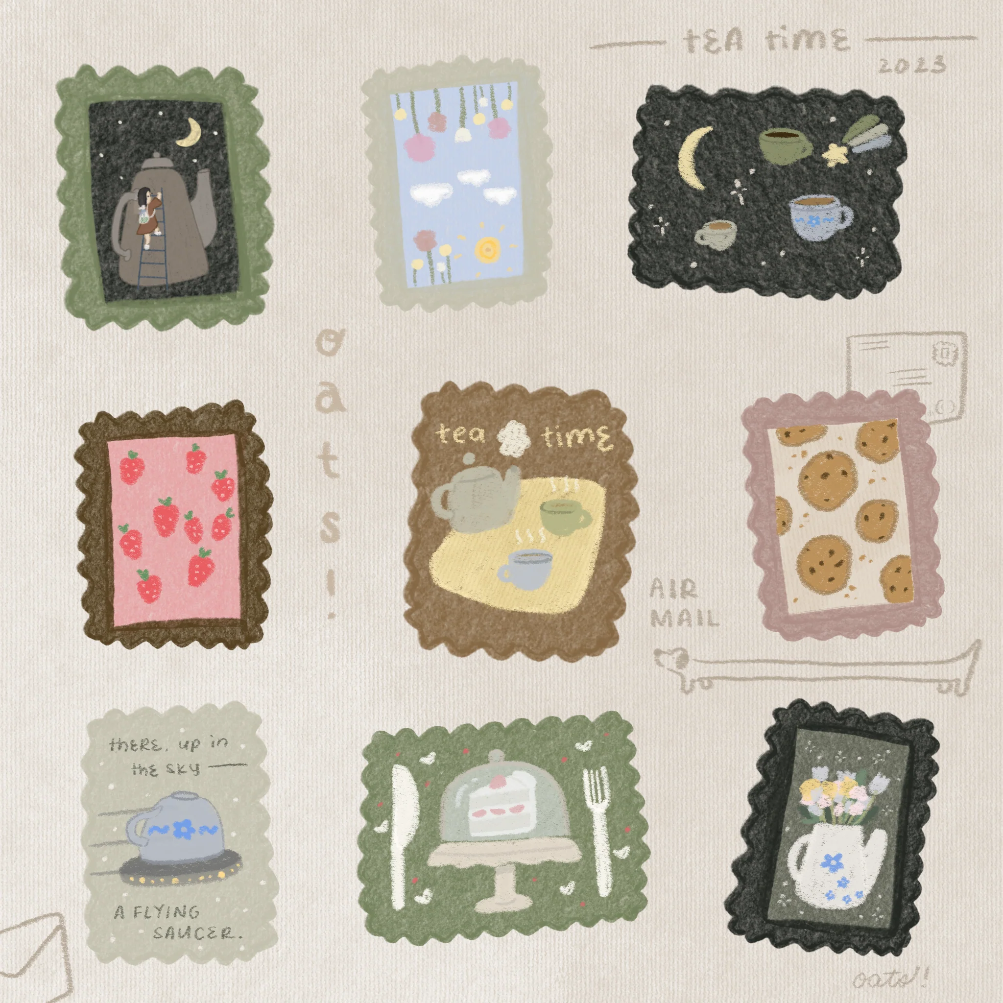 dana ate oatmeal! Tea in the Sky Kiss Cut Sticker Roll - Image 3