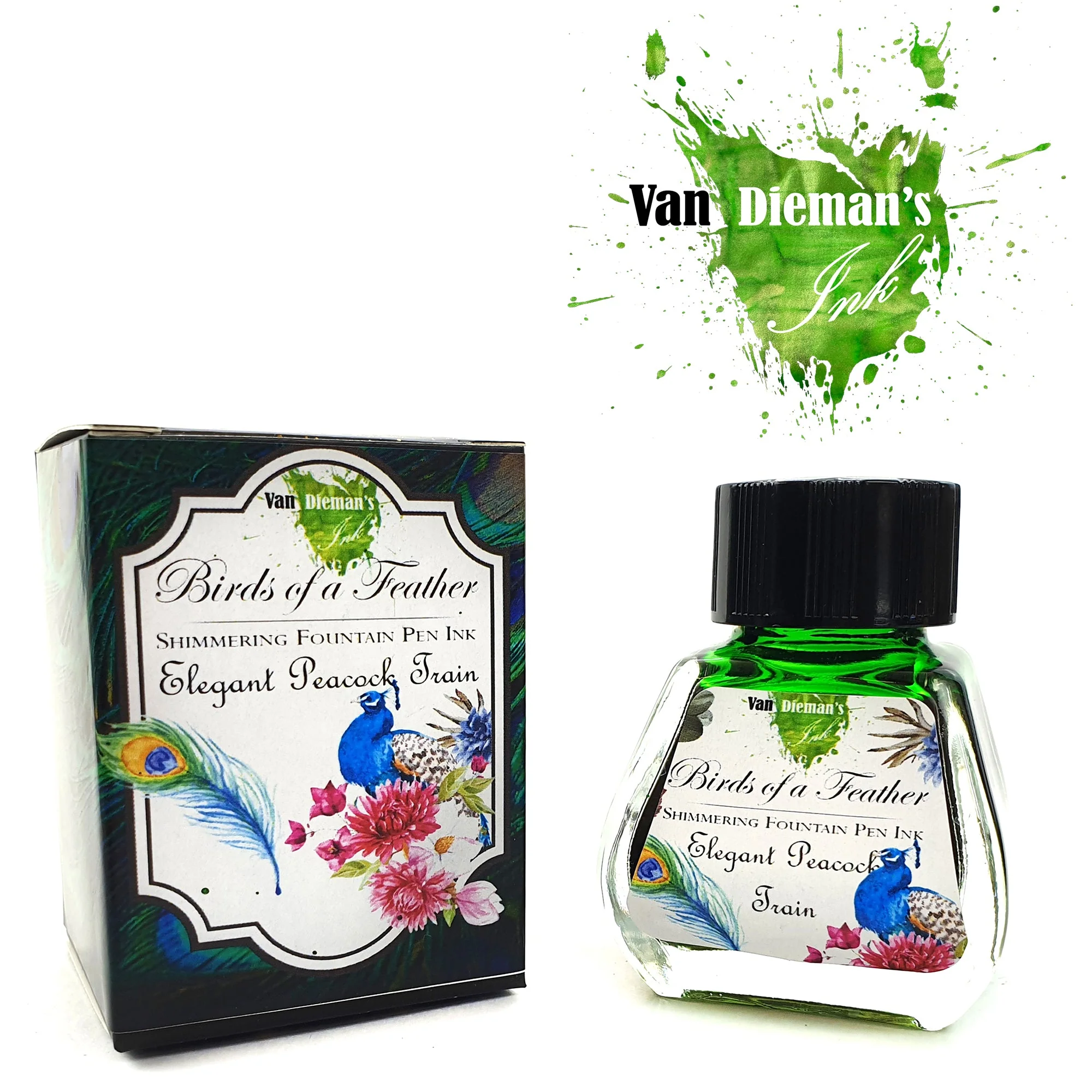 Van Dieman's Birds of a Feather - Elegant Peacock Train - Shimmering 30ml Bottled Ink - Image 2