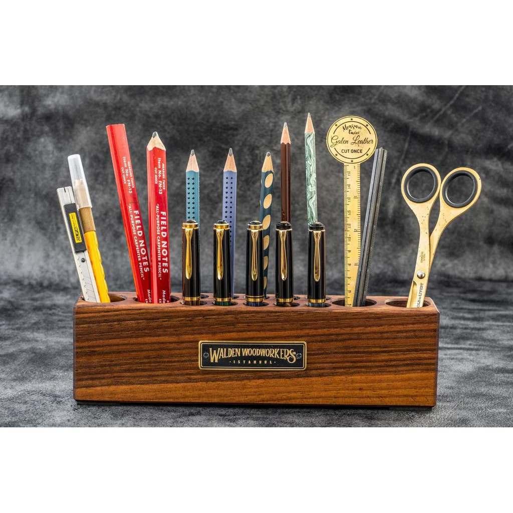 Galen Leather Wooden Desk Organizer - Walnut